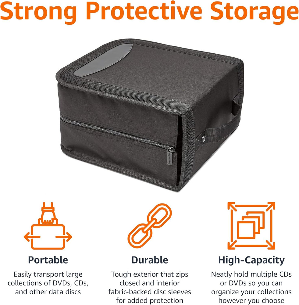 Polyester CD/DVD Portable Storage Binder with Handle, 400-Capacity, Black