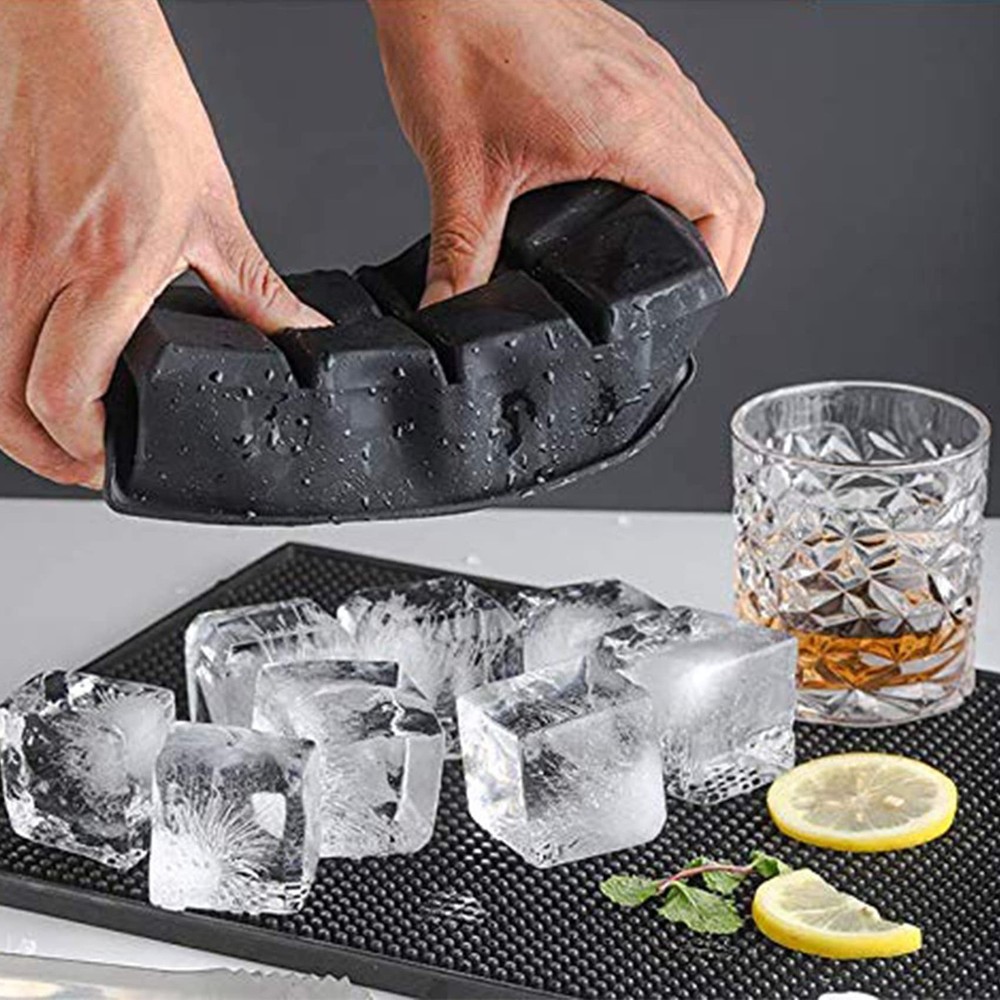LessMo Ice Cube Tray with Lid - 2 Pack Large Silicone Large, Black