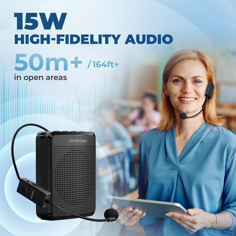 WinBridge Wireless Voice Amplifier UHF Microphone, Portable Speaker Microphon...