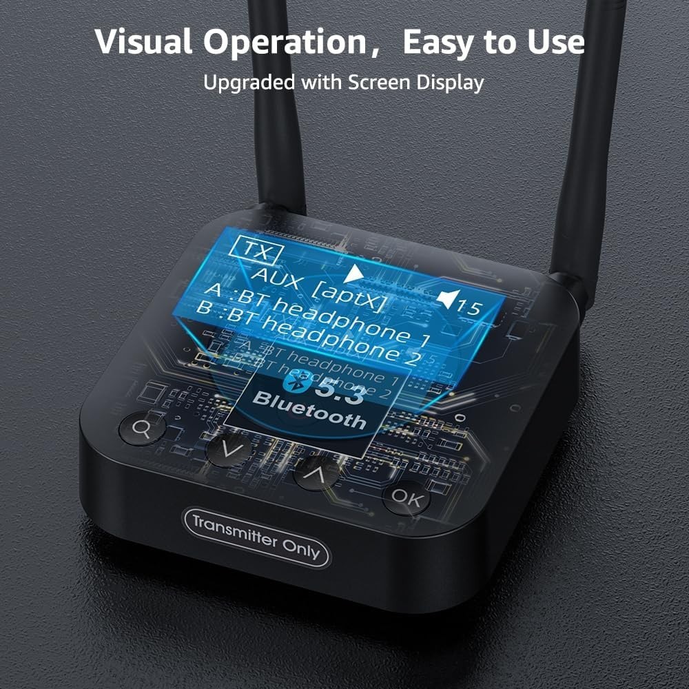 1Mii B06TX+ Long Range Bluetooth 5.3 Transmitter for TV/PC/Projector to 2