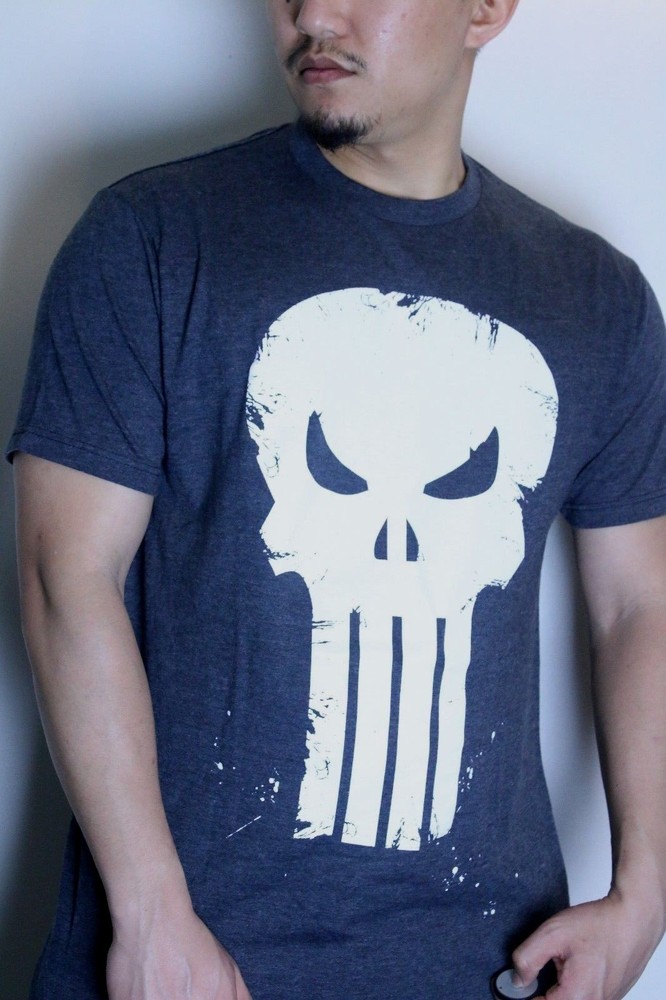 Punisher Short Sleeve Tee Shirt Charcoal White Skull Authentic Marvel Comics