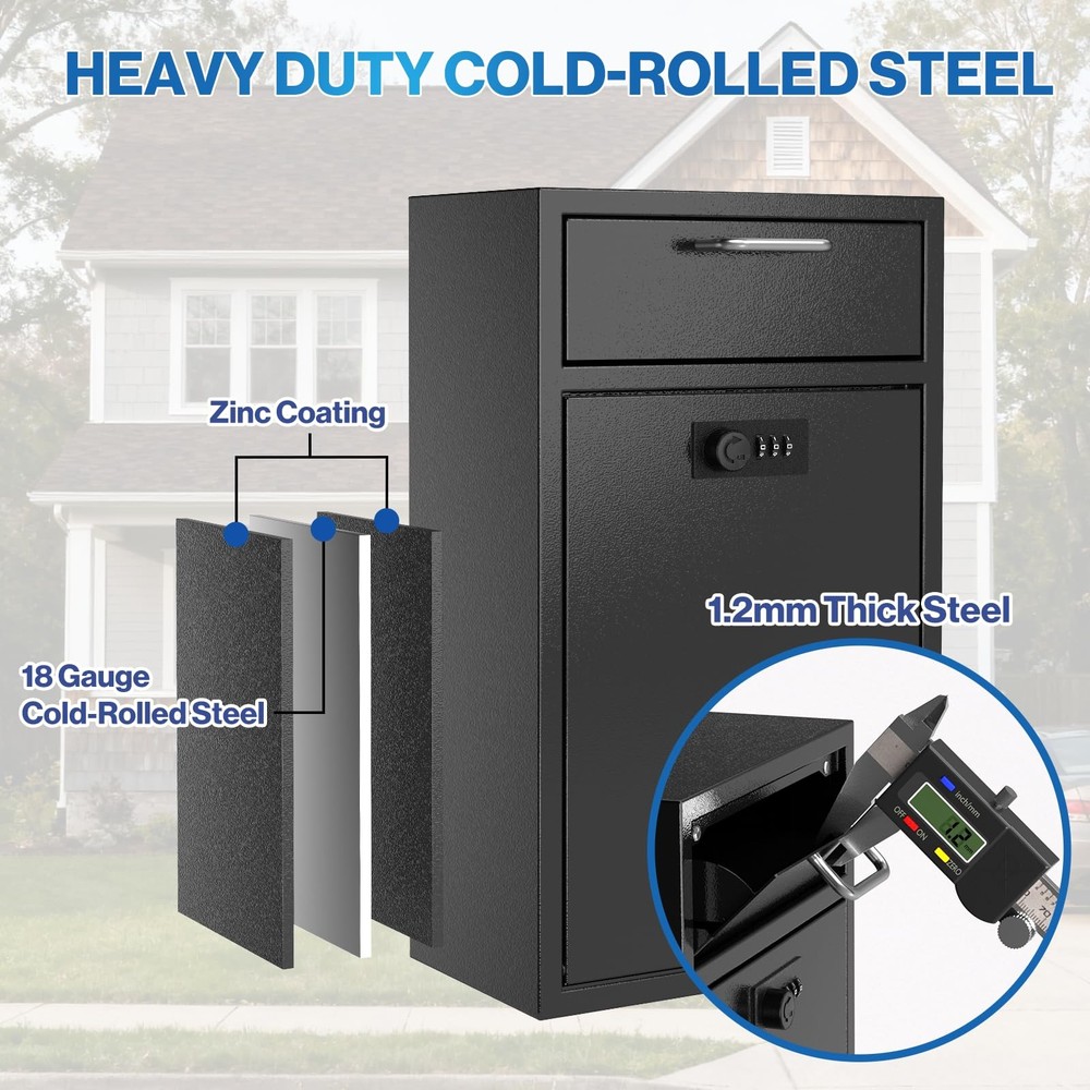 Locking Wall Mailbox Drop Safe for Business, 1.2mm Lock Code 8.6"x4.75"x14.25"