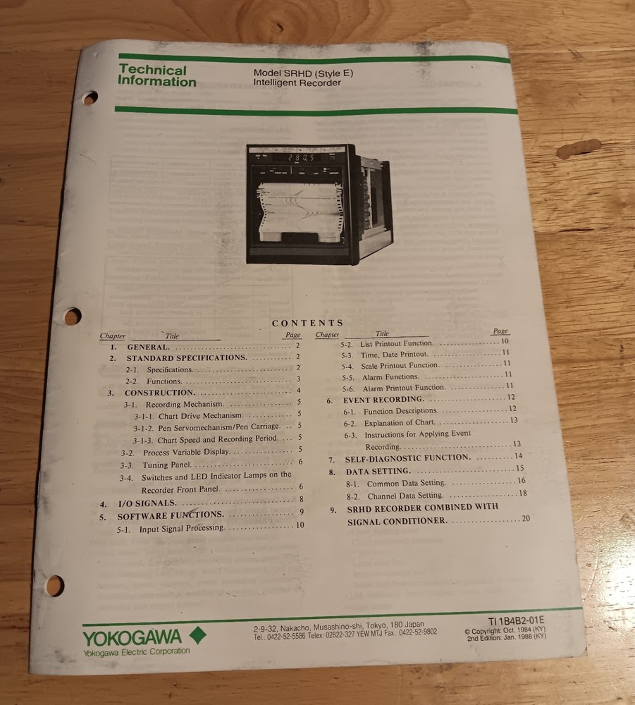 Yokogawa Model SRHD (Style E) Intelligent Recorder Technical Information