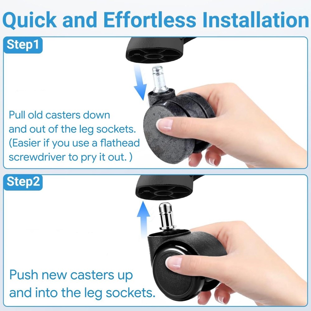 True Innovations Office Chair Replacement Part Soft Rubber Caster Roller Wheels