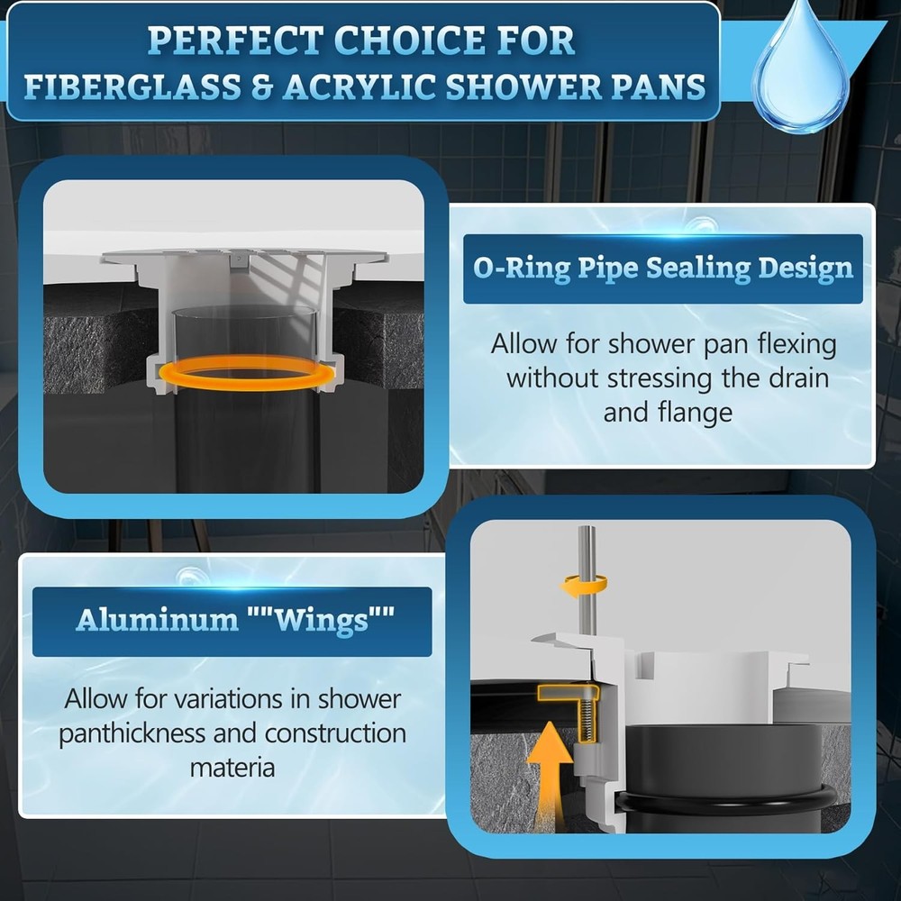 Shower Drain Replacement Kit for Fiberglass & Plastic Shower Pans