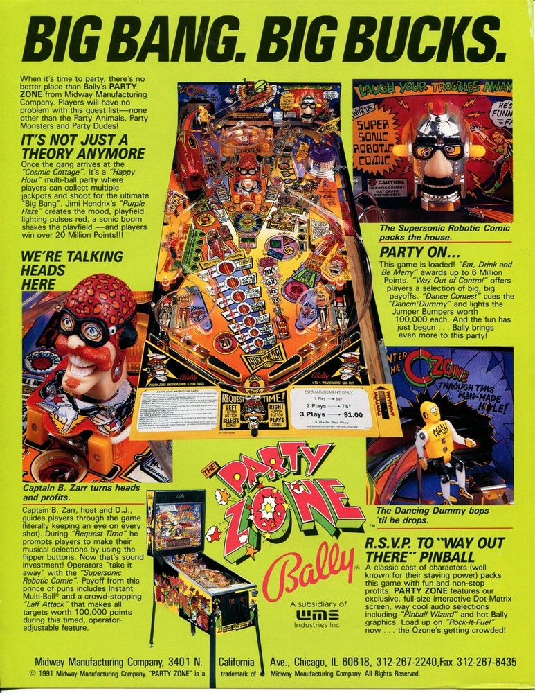 Party Zone Pinball Flyer Mint / Brochure / Ad