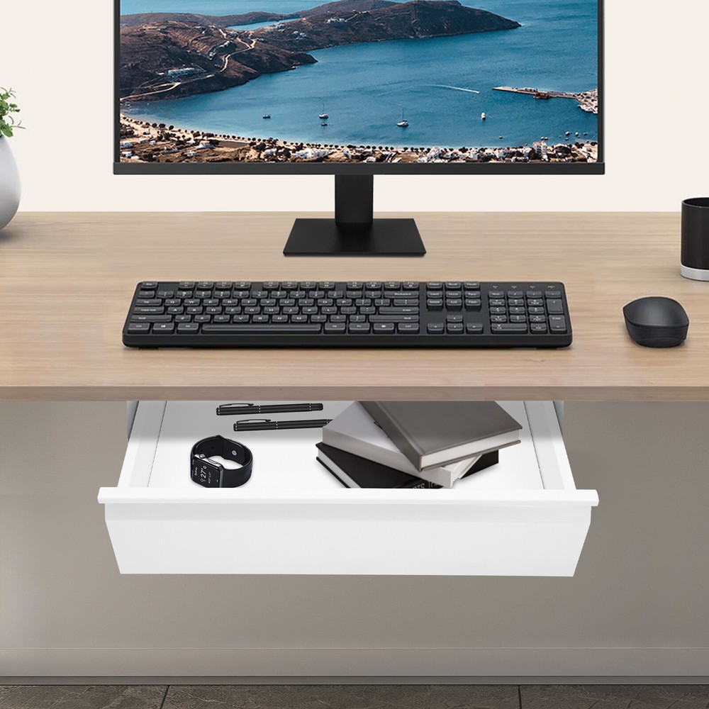 Under Desk Mounted Sliding Pull-out Drawer Storage Organizer for Workstation