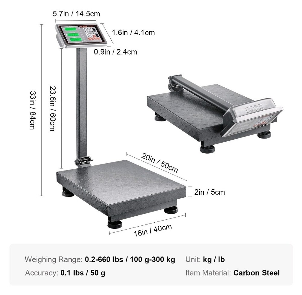 VEVOR 660 lbs/0.1 Computing Digital Floor Platform Scale Shipping Postal Scale