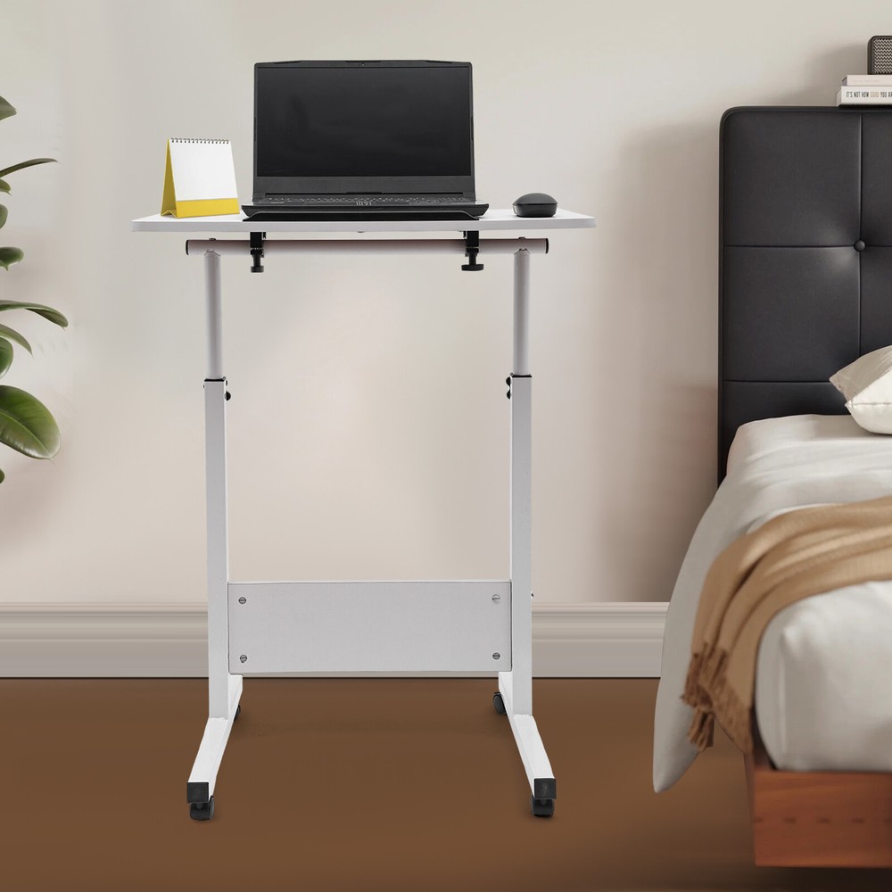 Rolling Laptop Desk Adjustable Height Computer Table Stand up Office Workstation