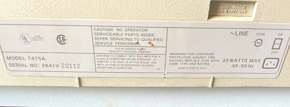 Vintage HP/Hewlett Packard 7475A Six Pen Plotter