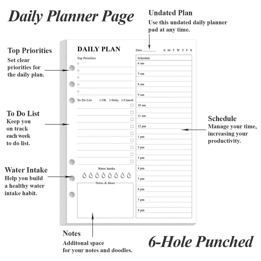 (3-Pack) Undated Daily Planner Refill - A5 To Do List Insert, 300 Sheets/600 ...