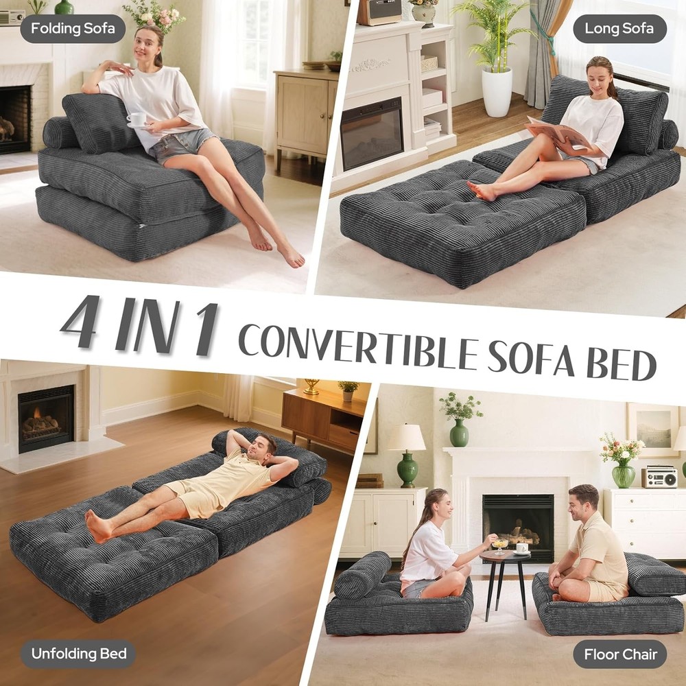 Folding Sofa Bed Convertible Sleeper Chair Bed w/Dual-Pillow & Handle Foldable
