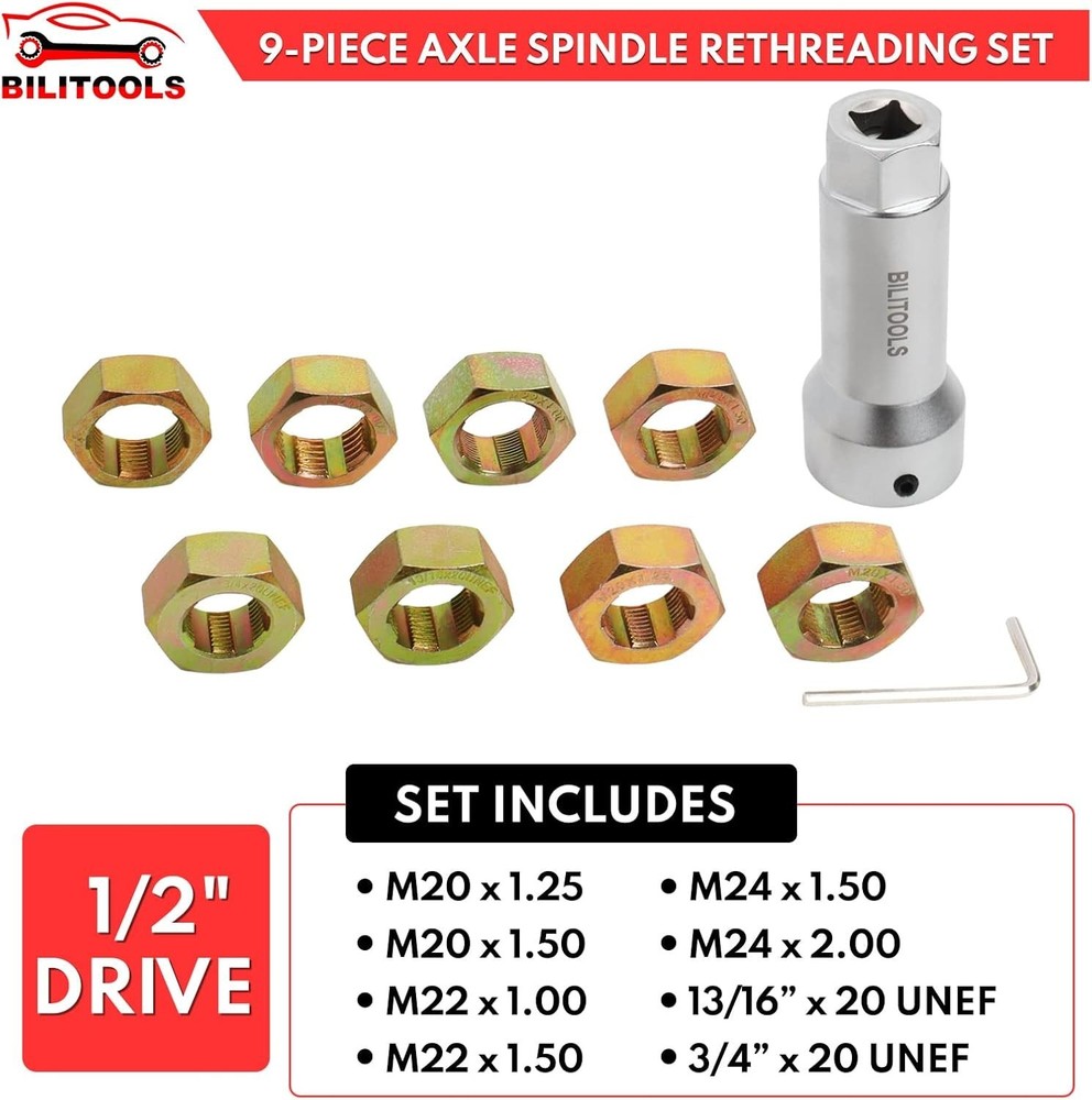 10-Piece Axle Spindle Thread Chaser Set, Thread Rethreading Restorer Tool Metric