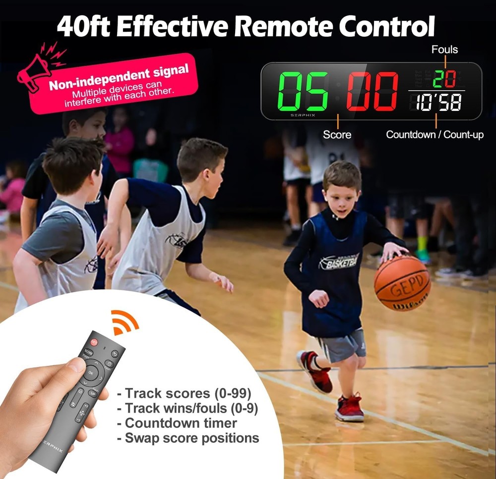 15.2" Digital Scoreboard Clock with Countdown Timer, LED Color Display, Remote C