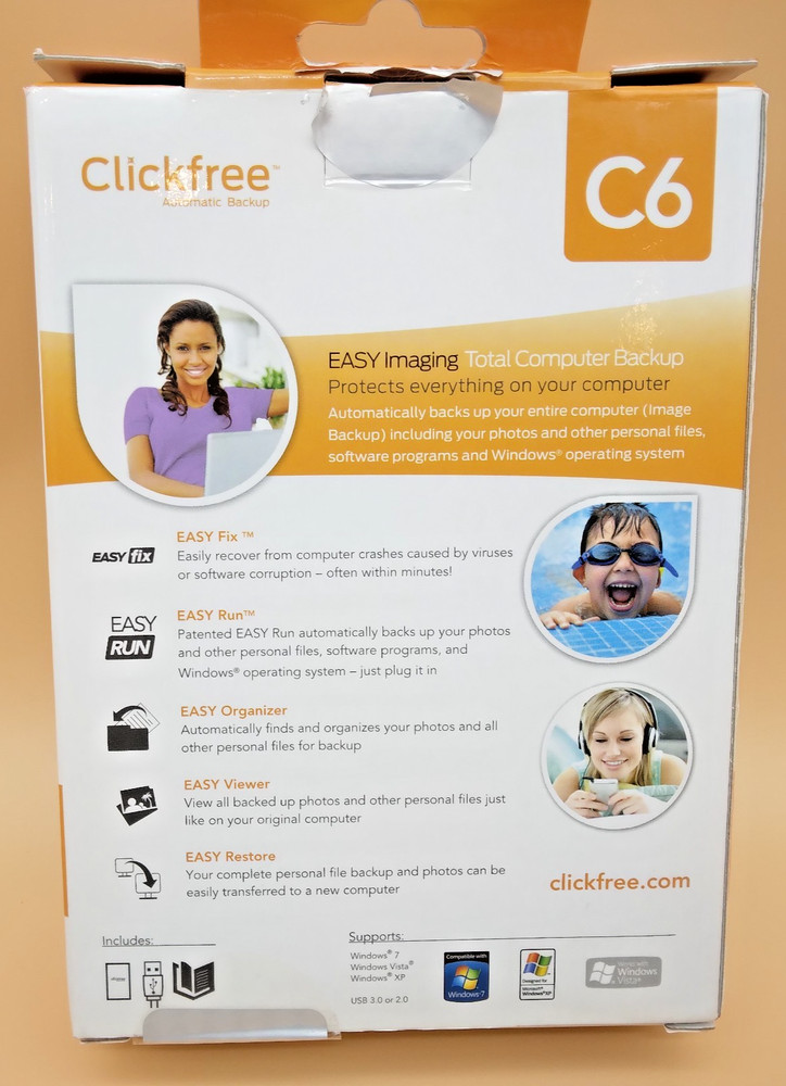 Clickfree C6 Automatic Backup Portable USB Hard Drive 500GB For PC Computer