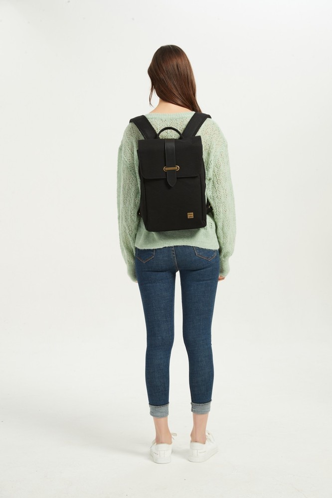 Masscobe Small Laptop Backpack with leather tirm, Black