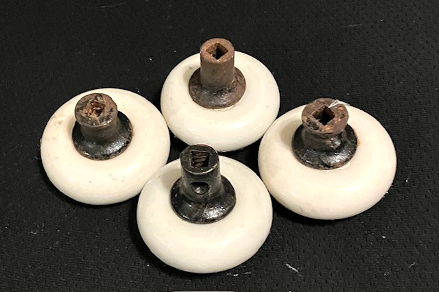 4 Vintage White Porcelain Door Knobs