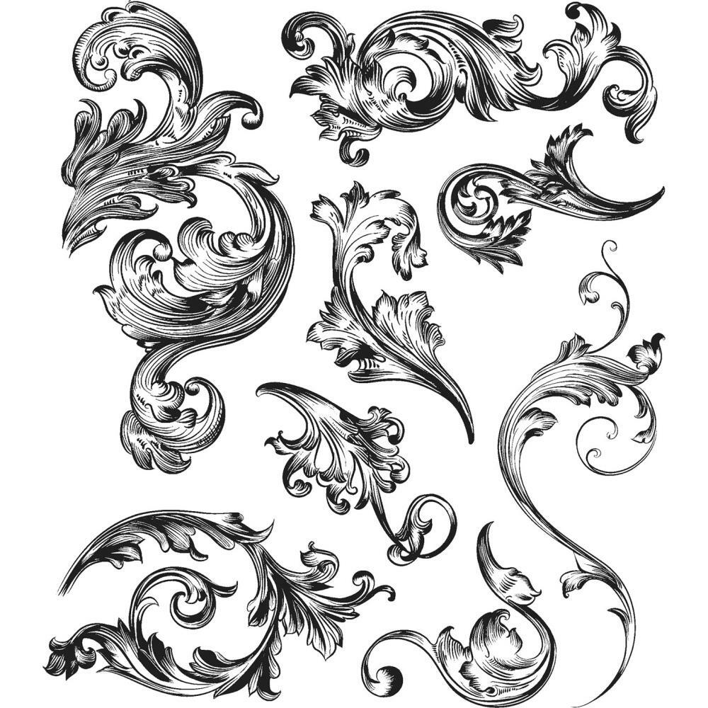 Tim Holtz Stampers Anonymous "SCROLLWORK" Red Rubber Cling Stamp Set