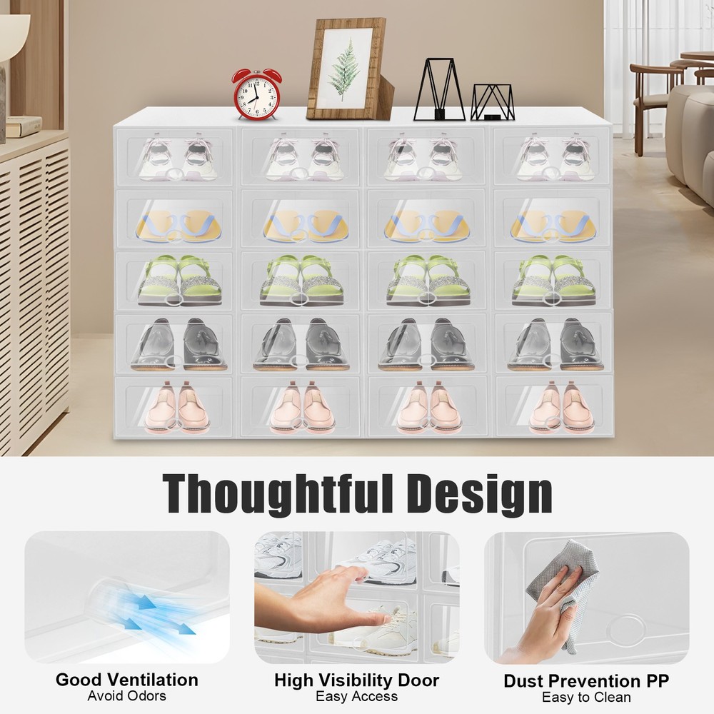 20Pcs Sneaker Display Case Organizer Stackable Shoe Storage Box Durable Plastic