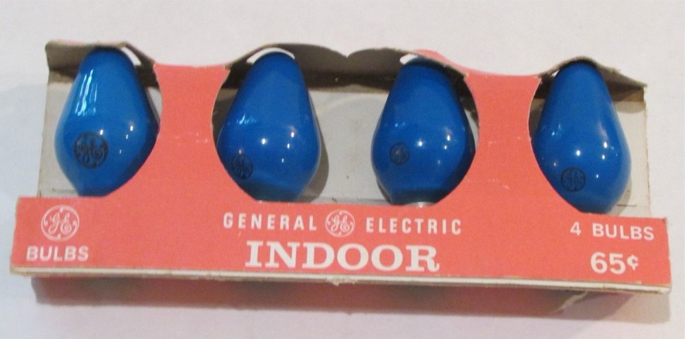 12 VTG C7 Christmas Light Replacement Bulbs Work Blue GE Scroll Circle Package