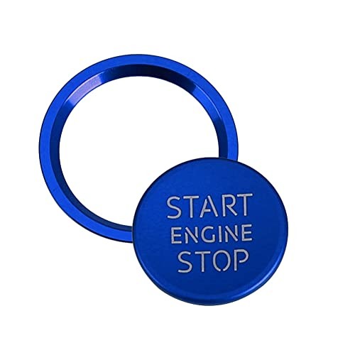Car Engine Ignition Start Stop Button Cap Surrounding Ring & Push Start Blue