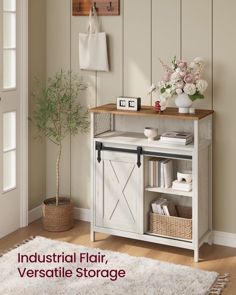 Versatile Coffee Bar Storage Cabinet in Rustic White - Adjustable Shelves Design