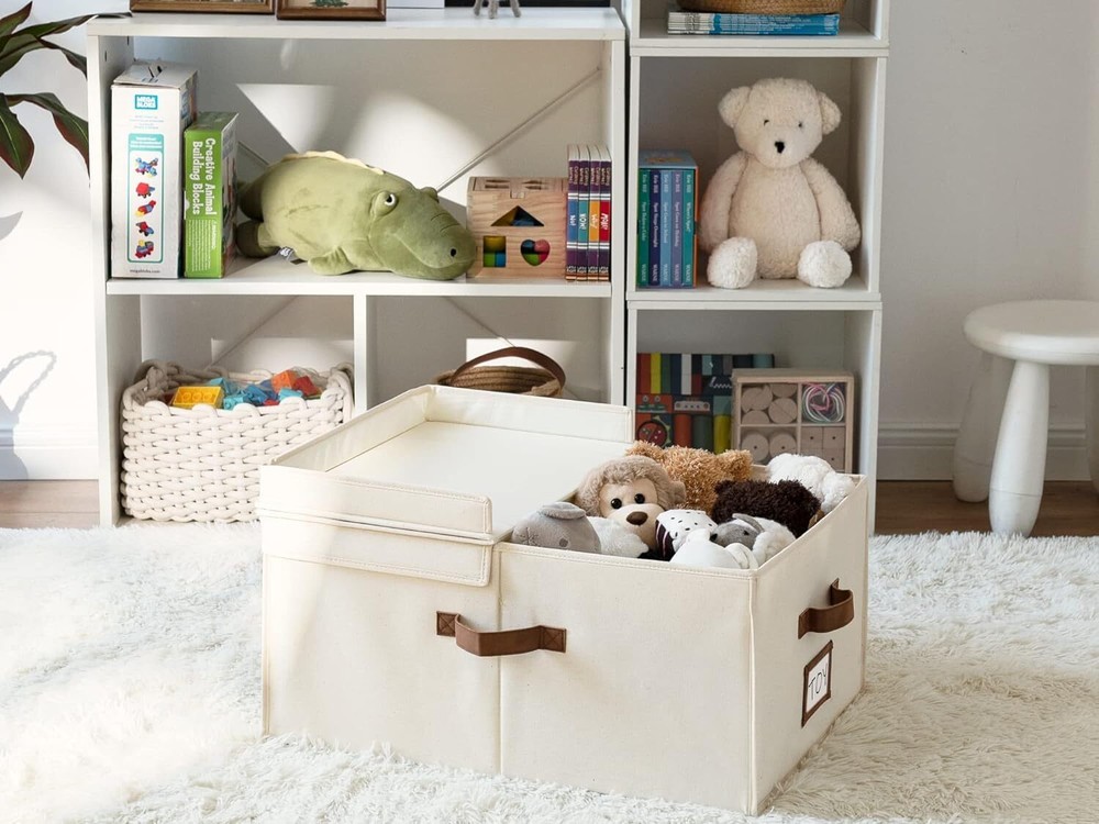 StorageWorks Extra Large Clothes Storage Bins, 55L Fabric Ivory White