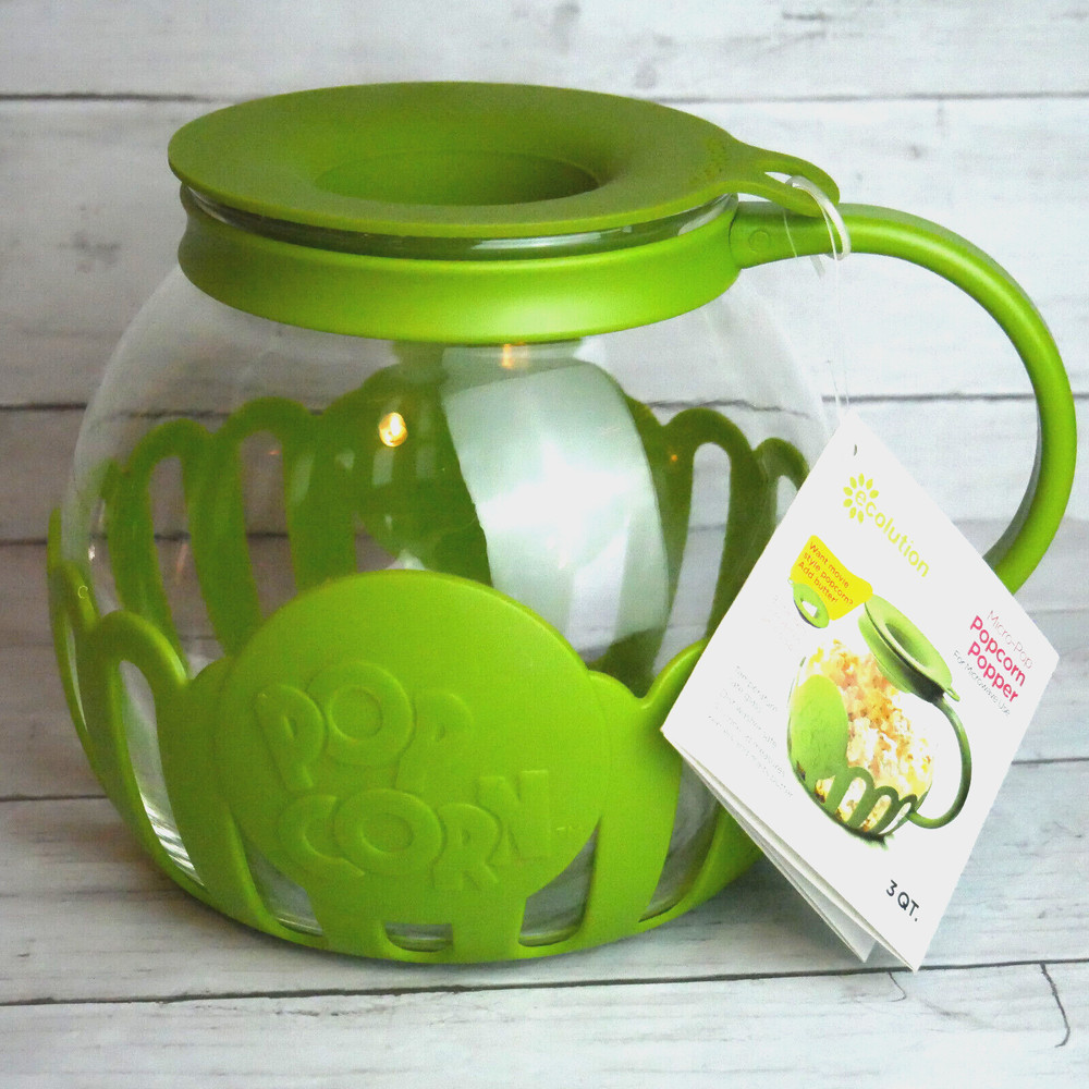 Ecolution Micro-Pop 3QT Green Apple Popcorn Popper Microwave Safe Glass NEW