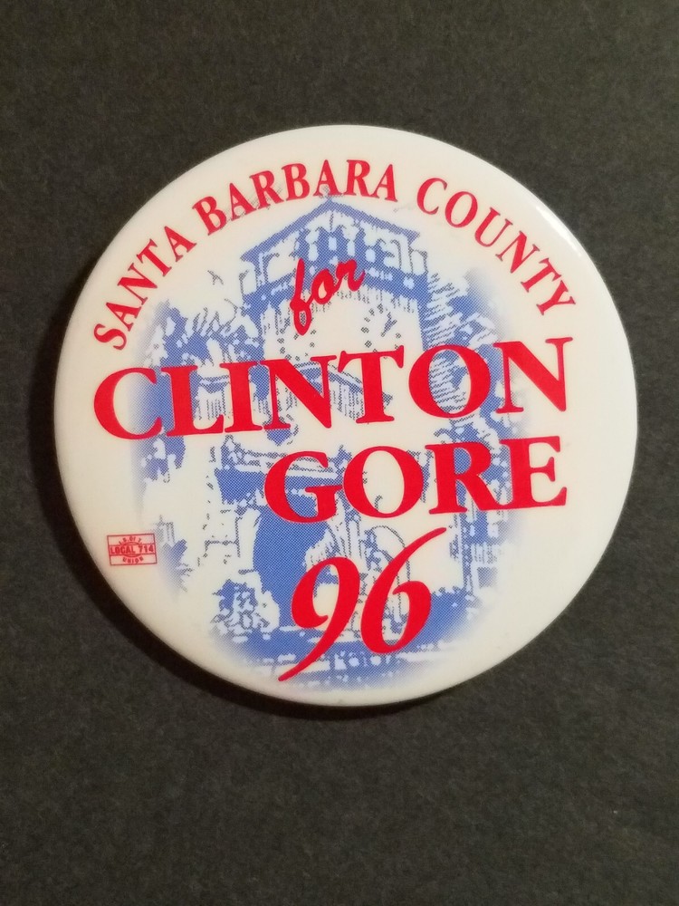 Santa Barbara County for Clinton Gore 96 Pinback Button