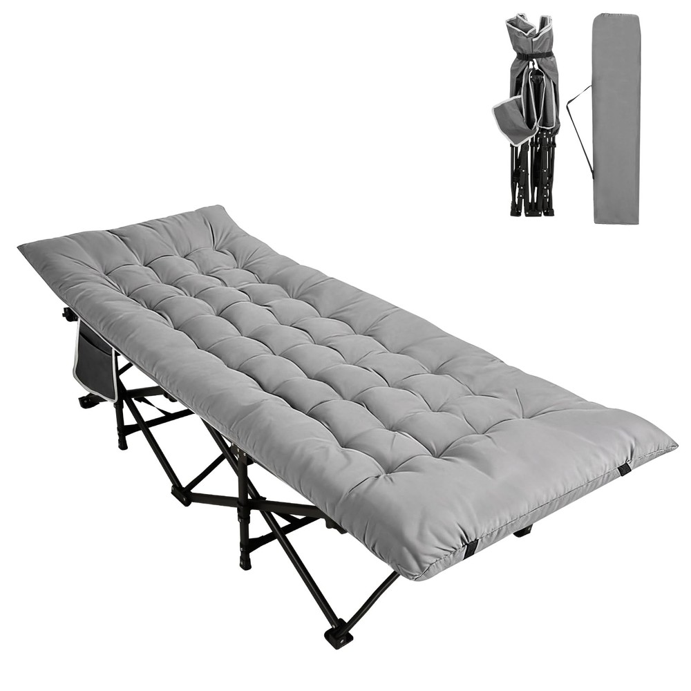 Camping Cot with Thick Mattress,Quick Set-Up Sleeping Cots Bed with Side Pock...