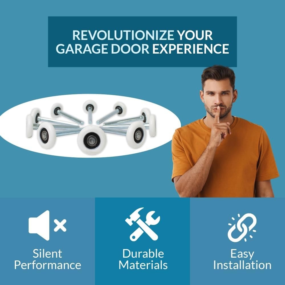 Durable 2" Nylon Rollers for Garage Doors - Quiet & Smooth, 10 Pack with 4" Stem