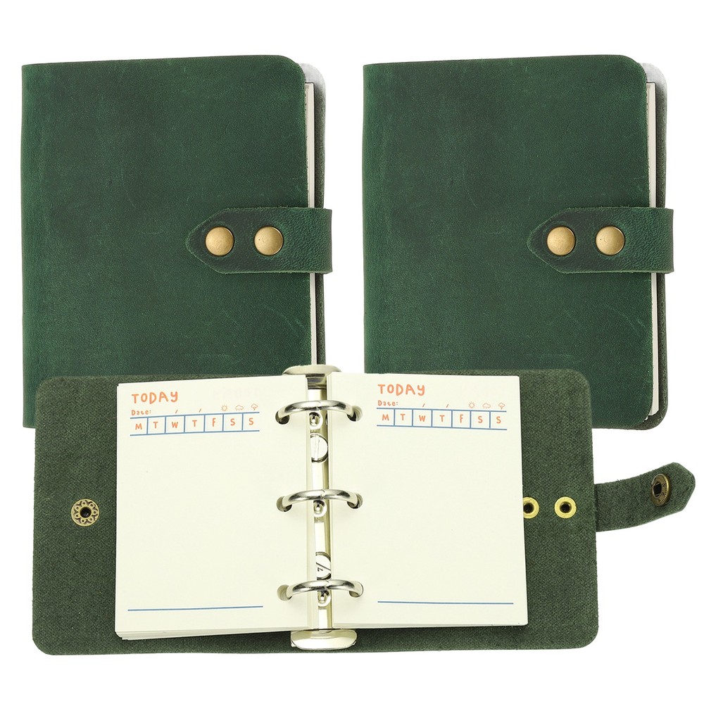 A9 Leather Journal, 2Pcs 3 Ring Notebook Binder Planner Loose Leaf, Green