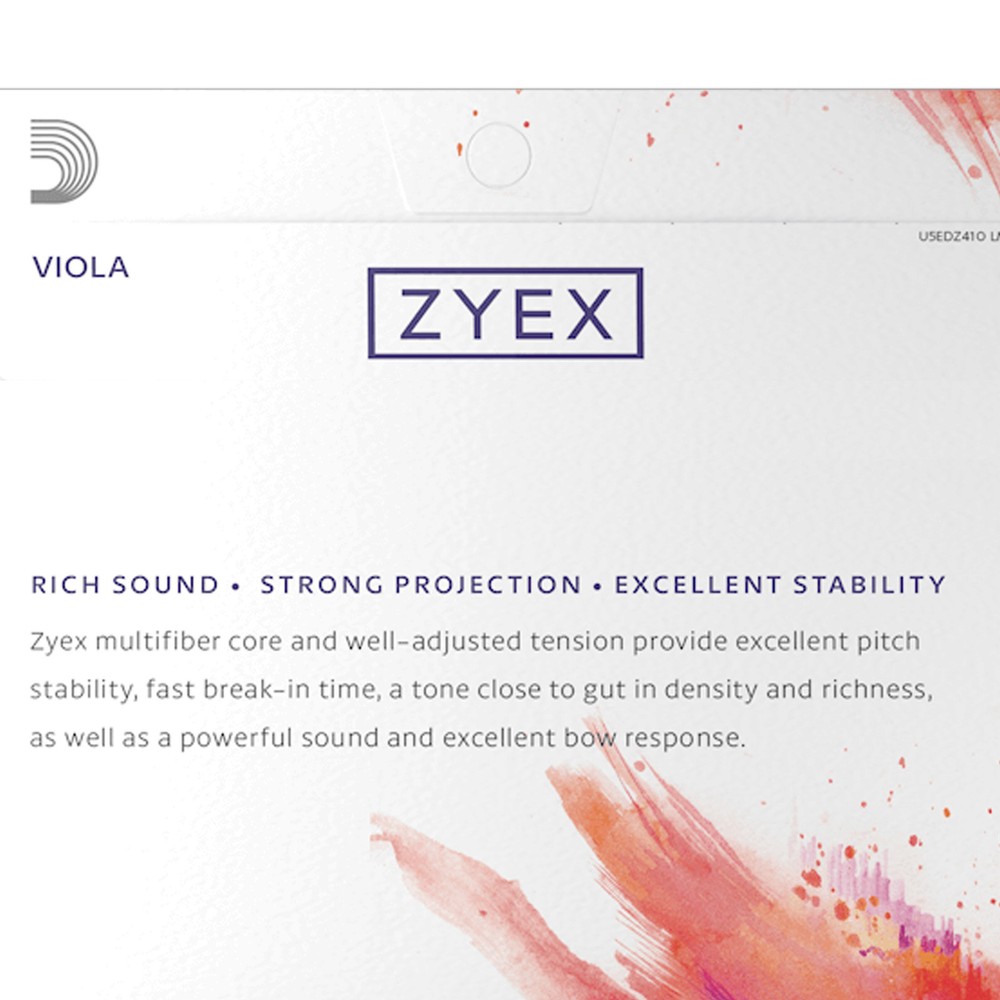 D'Addario Zyex Viola String Set, Long Scale, Medium, Bulk 10-Pack