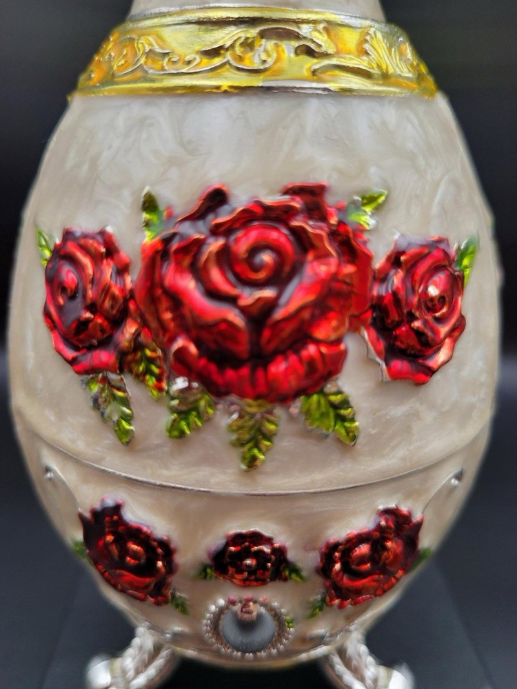 Egg Shaped Toothpick Holder - White with Roses