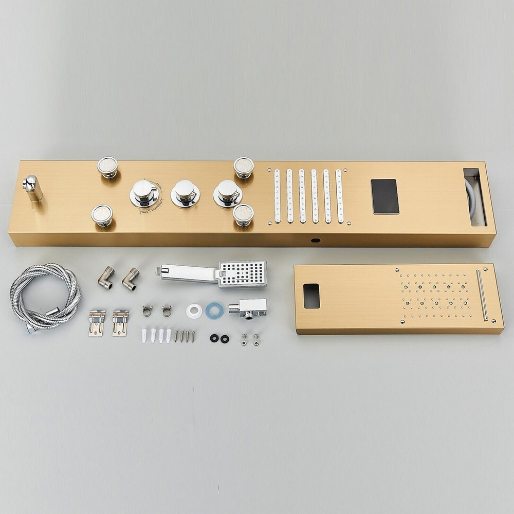 LED Shower Panel Tower System Rainfall Waterfall Massage Jet Spraye Brushed Gold