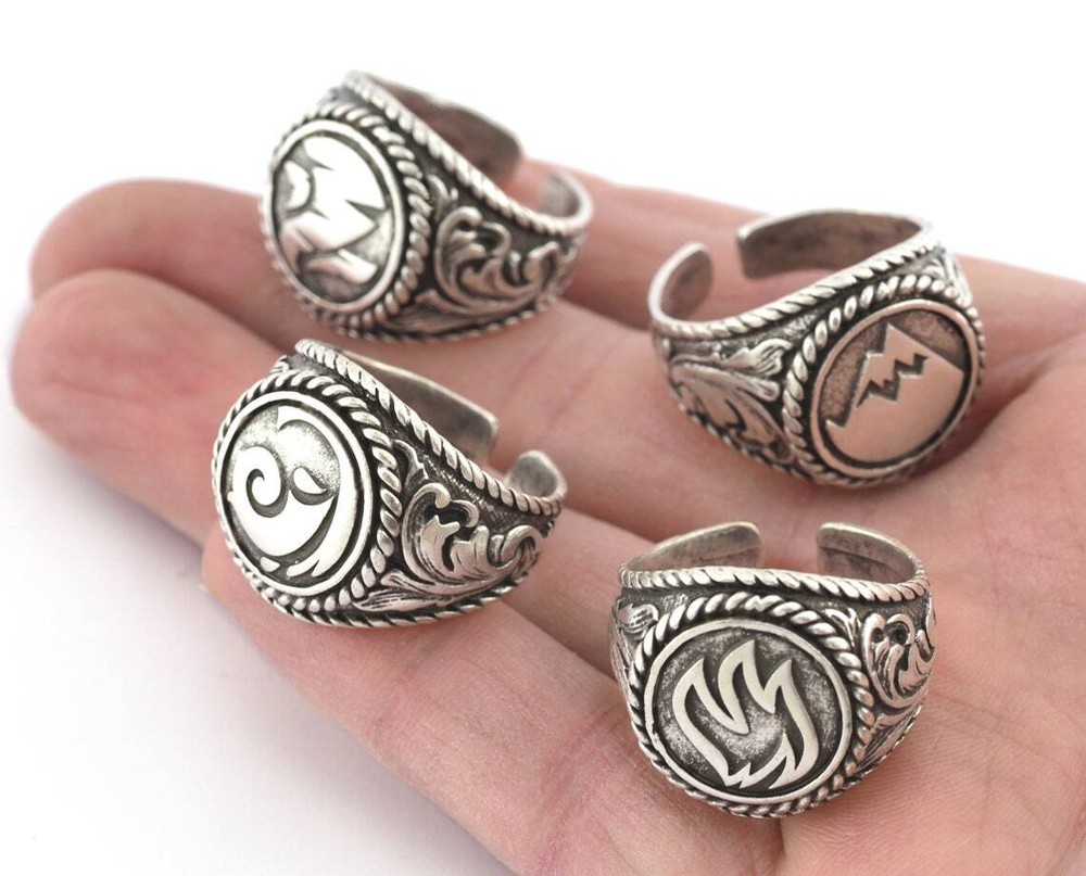 Four Elements Antique Silver Plated Brass 9-12US size Adjustable 5337-38-39-40