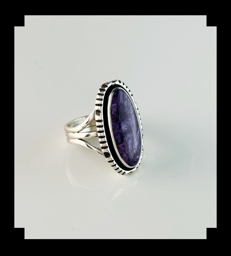 Handcrafted Sterling and Charoite Ring Size 9