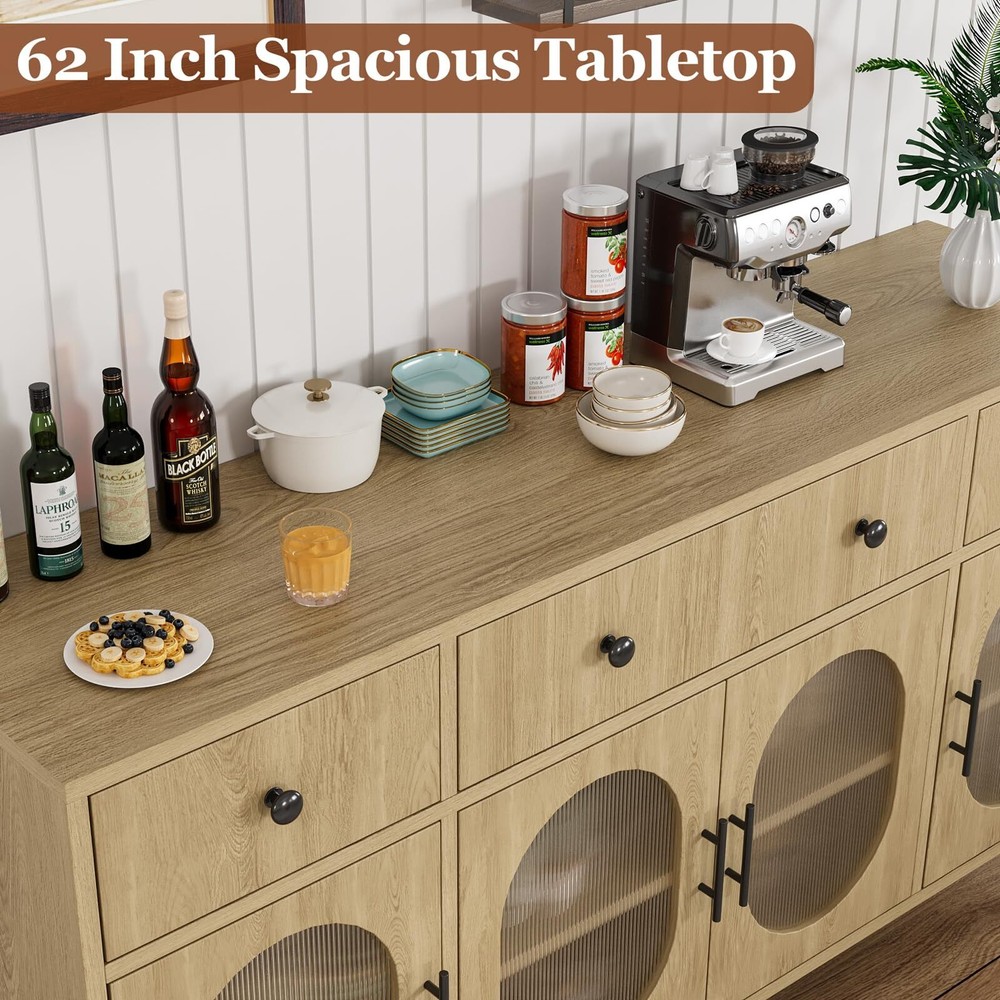 62'' Sideboard Buffet Cabinet Storage Coffee Bar Cabinet Buffet Table ,3 Drawers