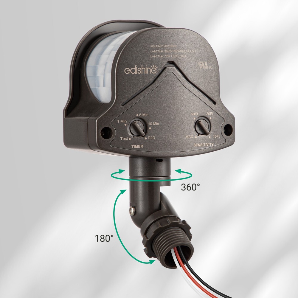 EDISHINE Motion Sensor, Automatic Dusk to Dawn,Detection Range,Brown,Floodlight