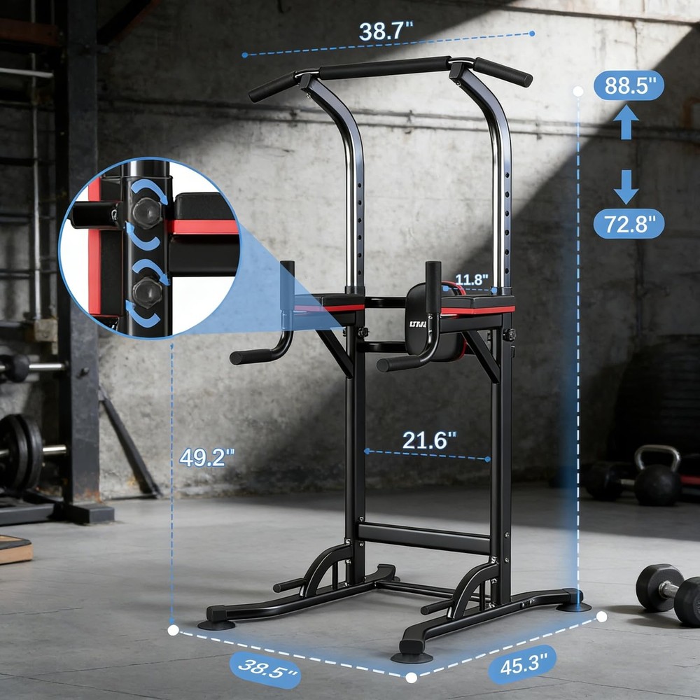 Pull Up Bar, Multi-Function Power Tower Dip Bar Stand Station, Strength Train...