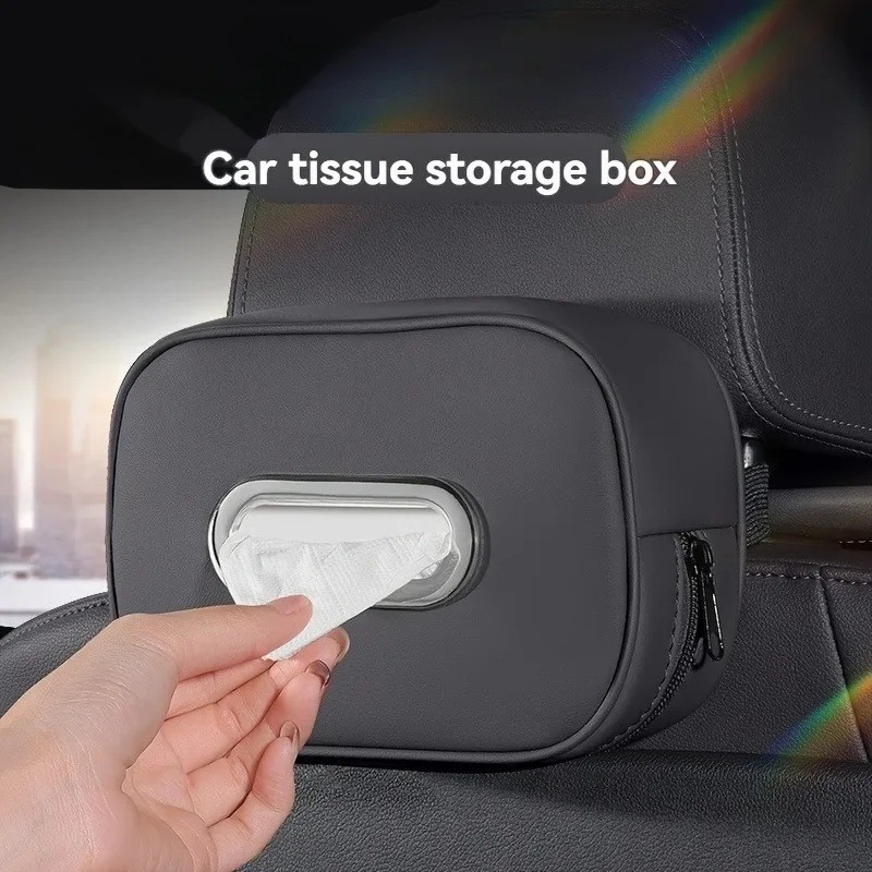 1PC PU Leather Car Tissue Box Holder, Multi-Functional Storage Organizer for Sun