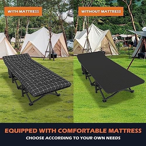 Camping Cot for Adults with Cushion Comfortable, Portable Folding Bed Black
