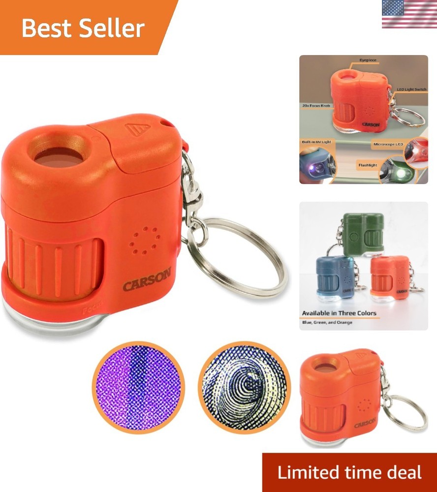 Compact 20x Magnification Keychain Microscope with Built-in UV/LED Flashlight