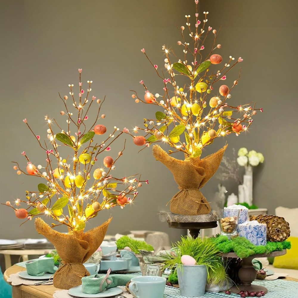 EAMBRITE Easter Decorations Egg Tree 2pcs, Colorful