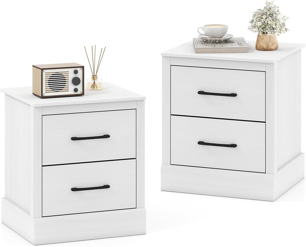 Modern Nightstand Wood Bedside Table W/ 2 Storage Drawers Compact Floor Night