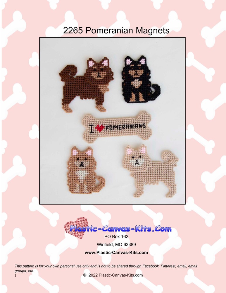 Pomeranian Dog Magnets- Plastic Canvas Pattern or Kit