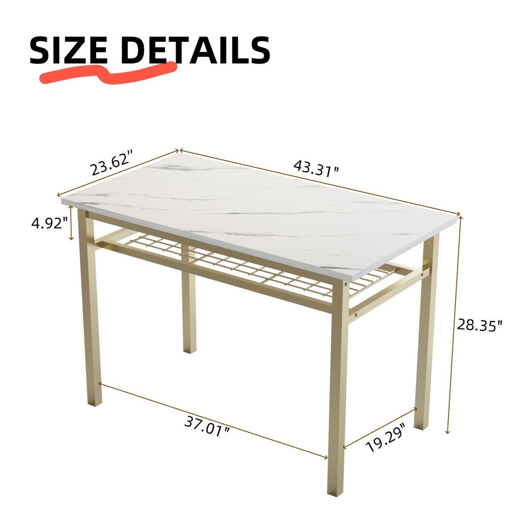 5pcs Dining Set MDF Board Dining Chairs Metal Frame & 2 Tiers Dining Table White