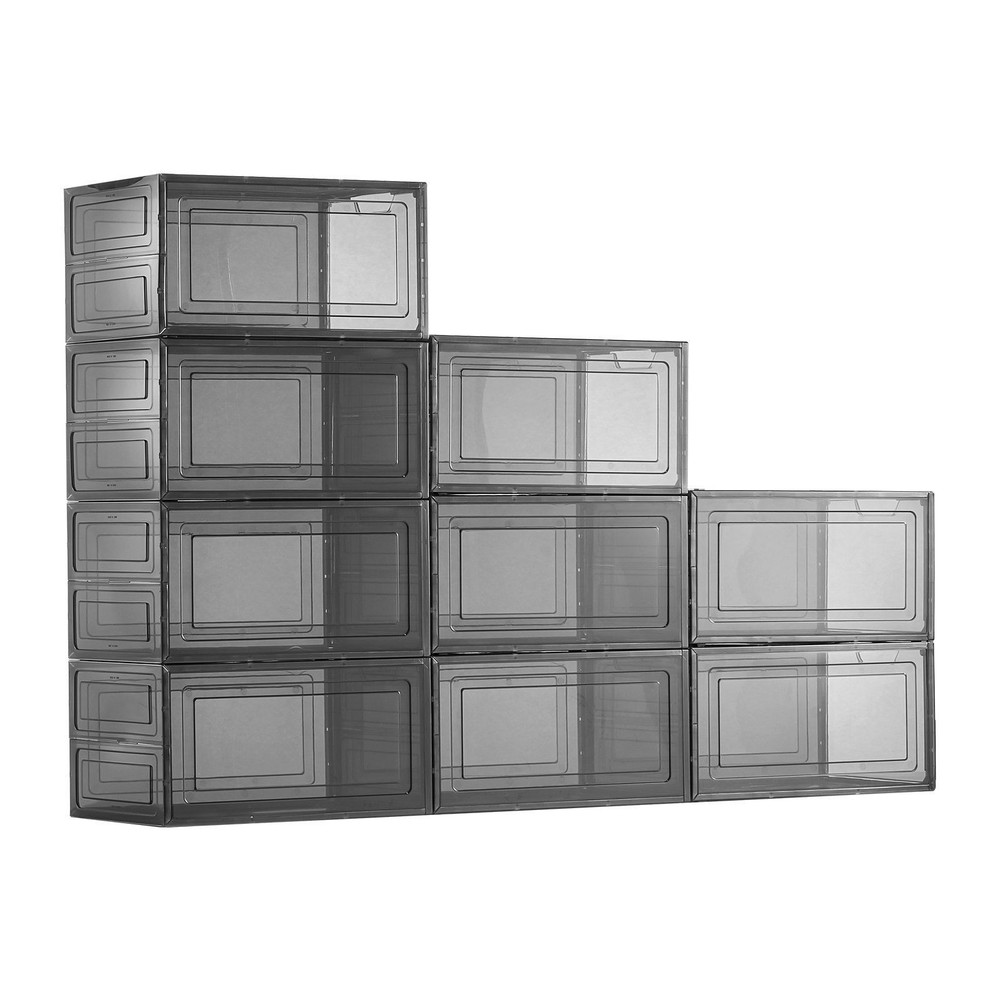 Shoe Storage Boxes 9 Pack Stackable Shoe Boxes US Size 13 Transparent Black