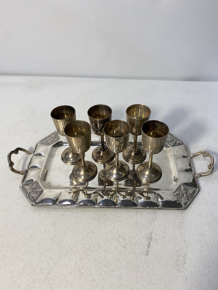 Sterling Silver Tray And Goblets