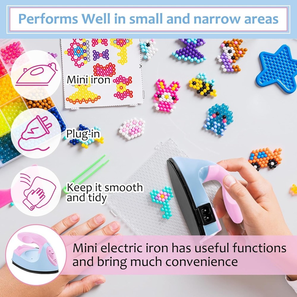 Compact Mini Heat Press Iron - Tiny Flatiron for Craft Projects in Pink/Blue